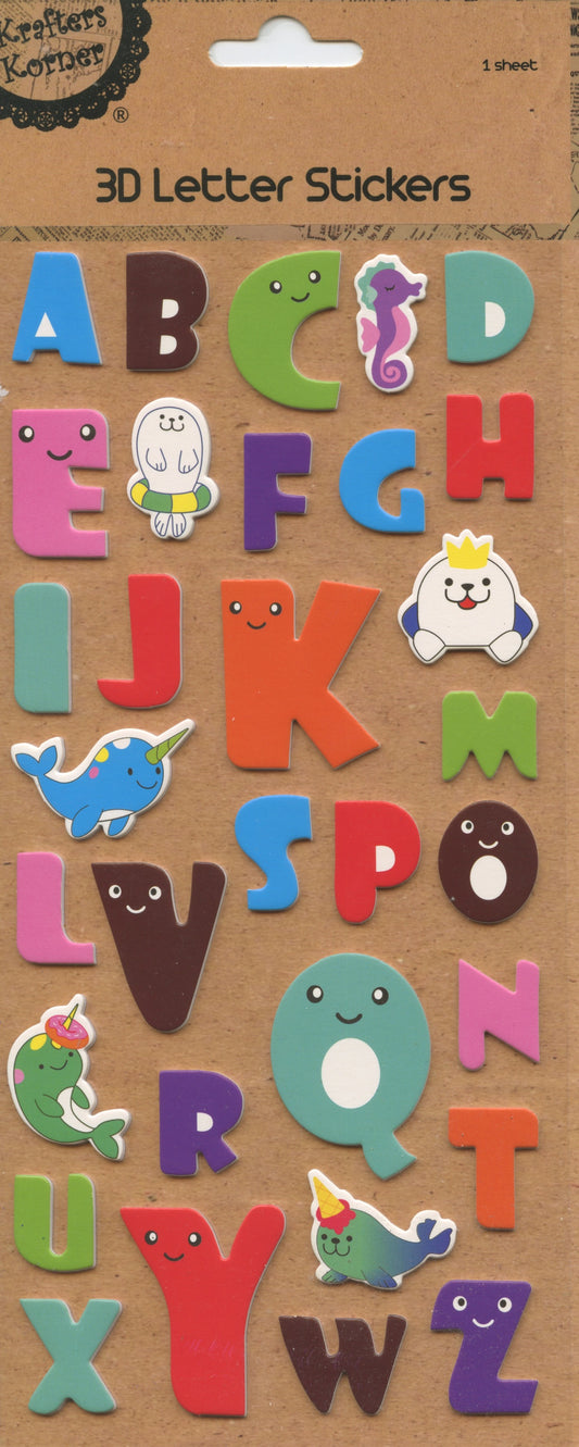 3D Colourful Letters Sticker - 1 Sheet - 32 pk - Pack #11