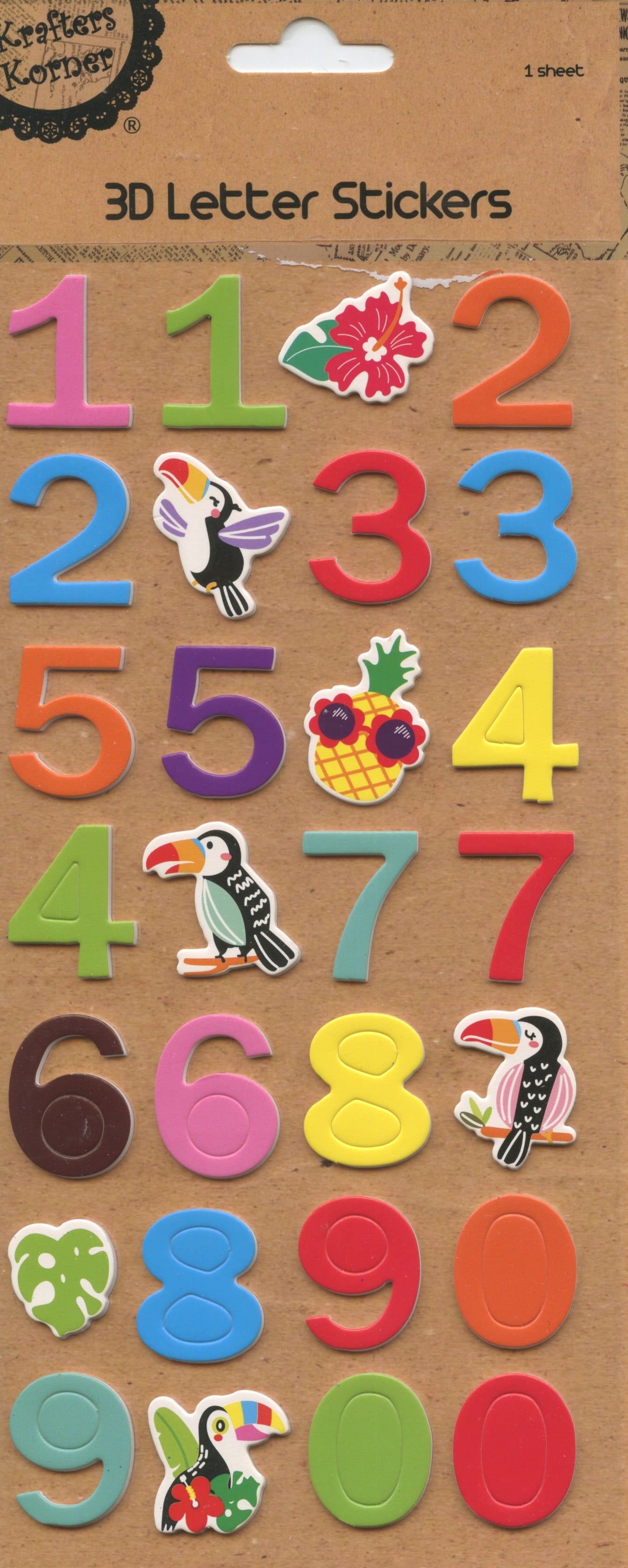 3D Colourful Number Stickers - 1 Sheet - 28 pk - Pack #12