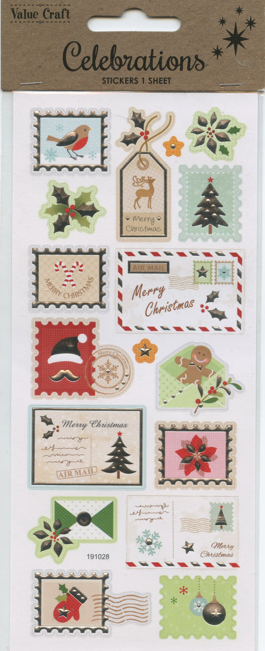 Christmas Celebrations Stickers Stamps, Tags and Envelopes 17pk