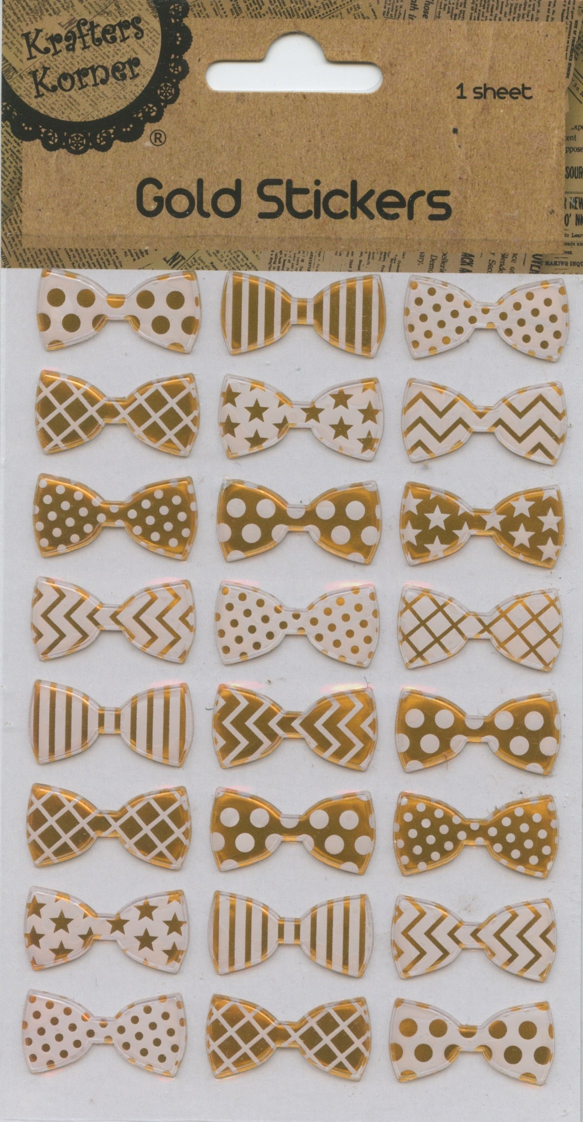Bow Ties patterned - Gold Stickers - 24 pk