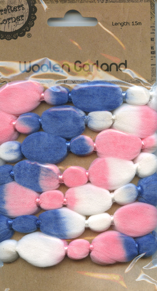 Woollen Garland  - Pink/Blue/White - 1.5m