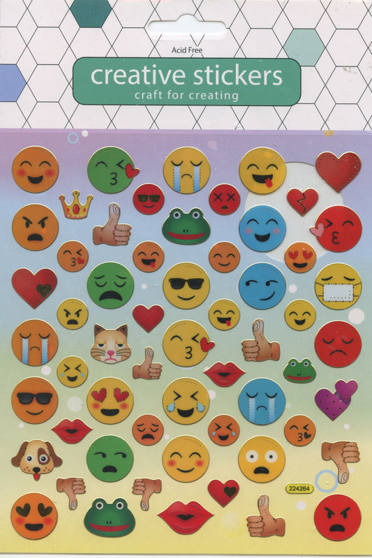 Stickers - Emoji/Hearts/Thumbs Up/Down - 1 sheet - 58 pcs