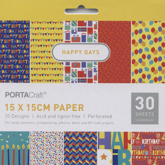 Happy Days - Scrapbooking Paper Pad - Perforated - 30 sheets - 15x15cm