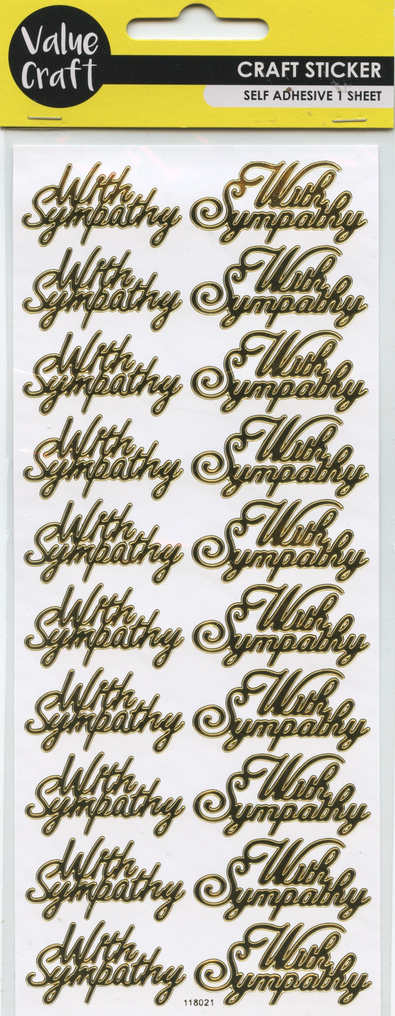 With Sympathy Craft Stickers 20pk Gold
