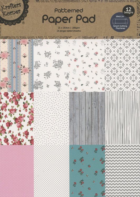Flowers/Patterns - Paper Pad - 24 sheets - 12 designs - 21x29.3cm