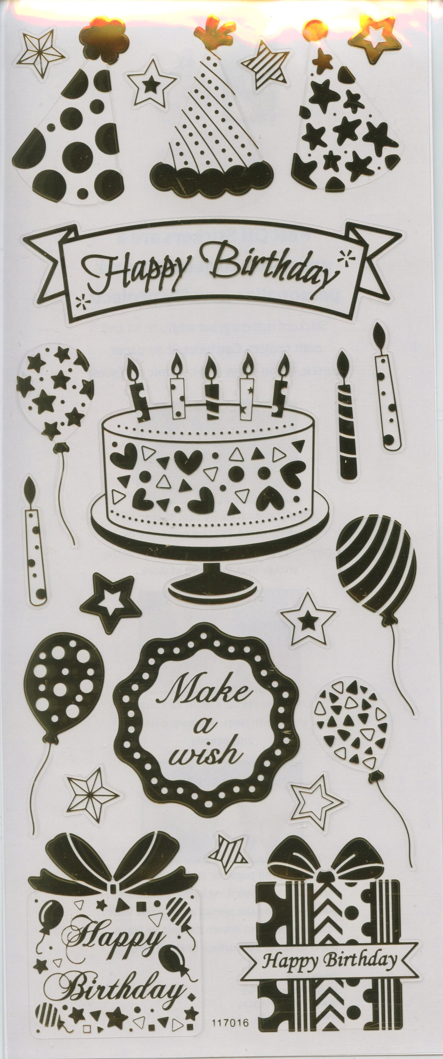 Happy Birthday Theme - Gold Transparent- Craft Stickers 1 Sheet