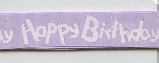 Happy Birthday - Ribbon - White text/purple background - 22mm x 3m