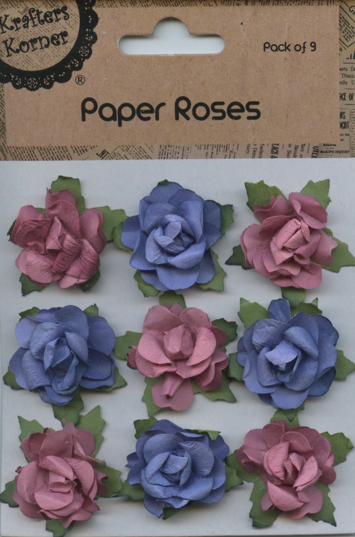 Paper Roses - Blue and Dusty Rose - Pack of 9 - 30mm Diameter