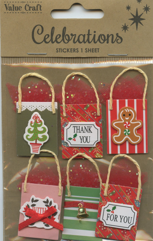 Celebration Christmas Gift Bag Stickers - 6 pcs