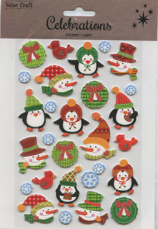 Christmas Celebrations Penguin Snowman Stickers 25pk