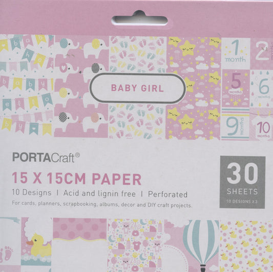 Baby Girl - Scrapbooking Paper Pad - Perforated- 30 sheets - 15x15cm