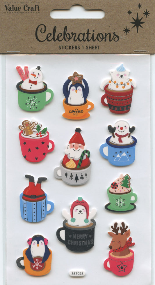 Christmas Celebrations Foam Stickers Teacups 11pk