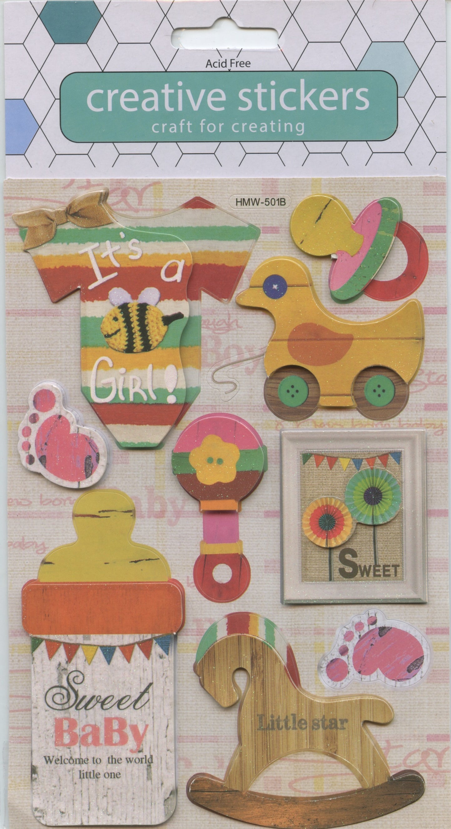 Creative Stickers Glitter Baby Girl 9pc