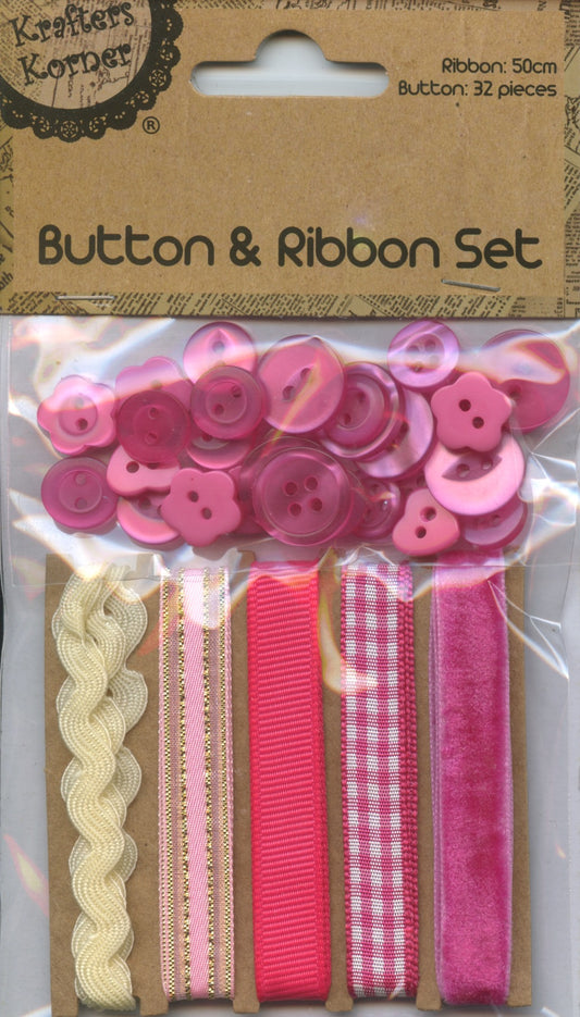 Button and Ribbon Set - Hot Pink