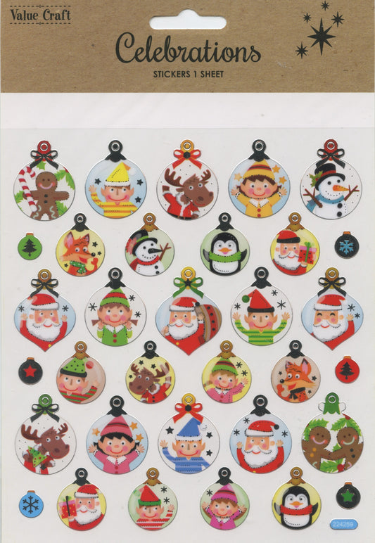 Stickers Christmas Baubles - 1 Sheet - 33 pc