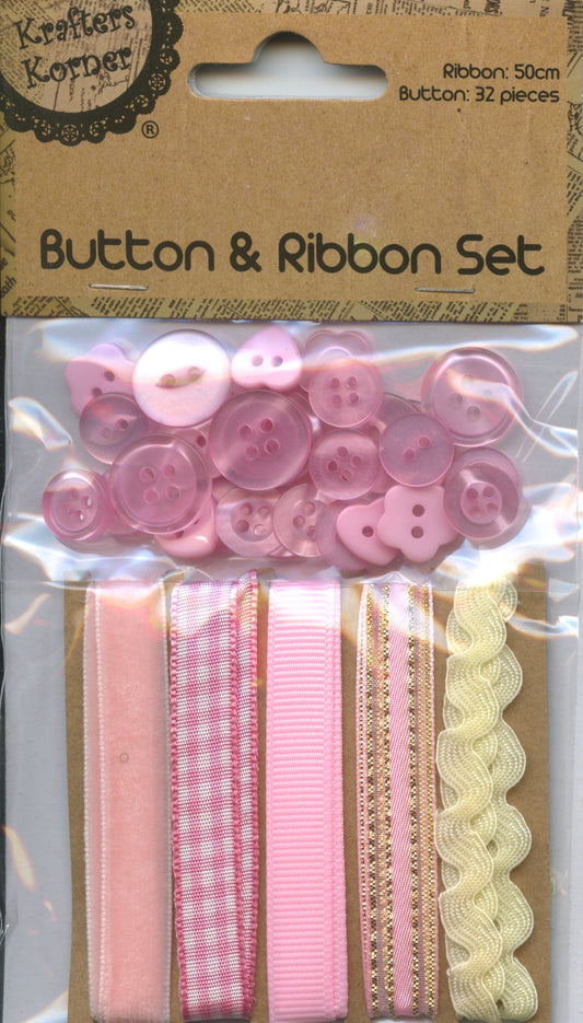 Button and Ribbon Set - Pink