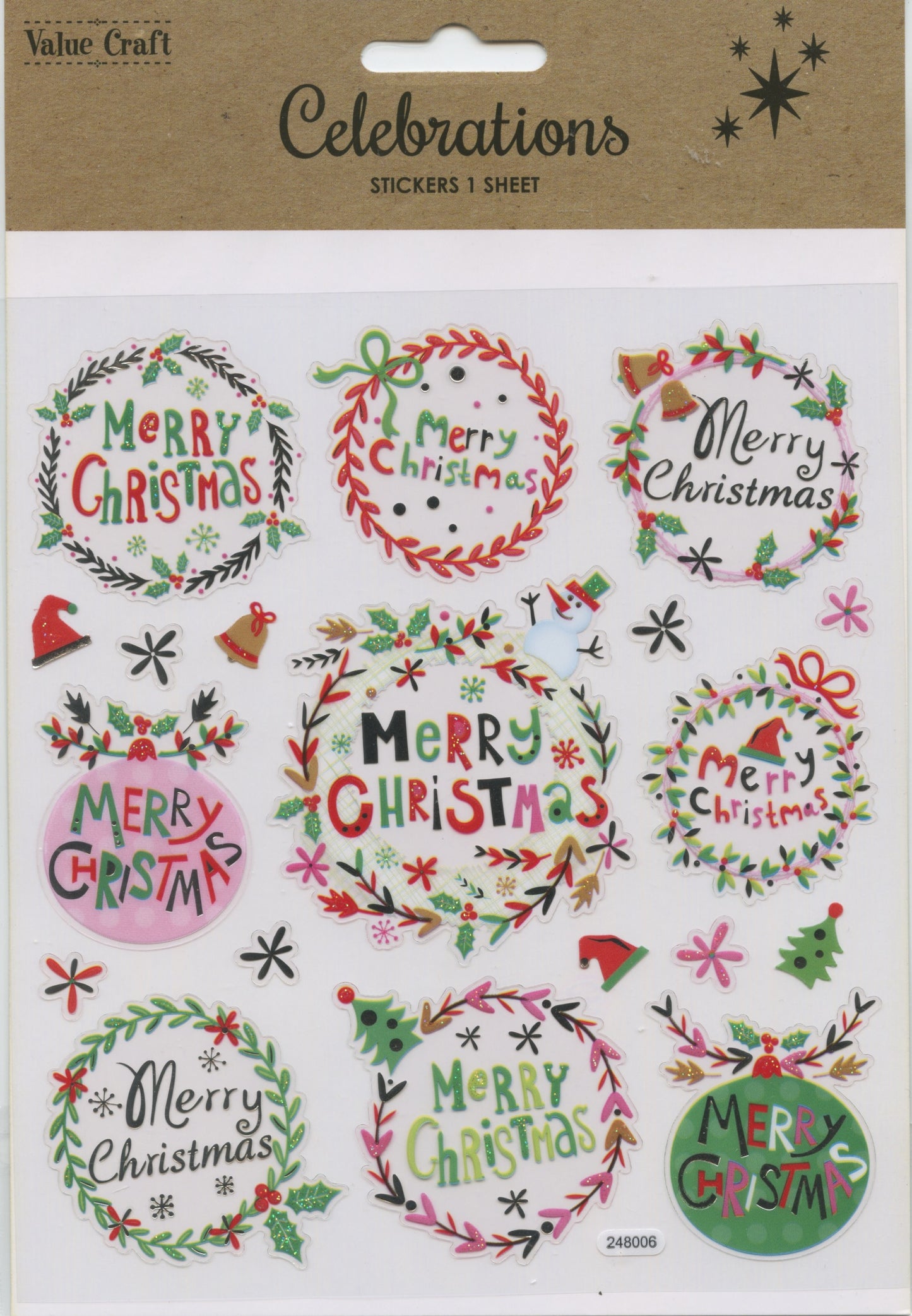 Celebration Christmas Wreath/Bauble Wording Stickers - 1 Sheet