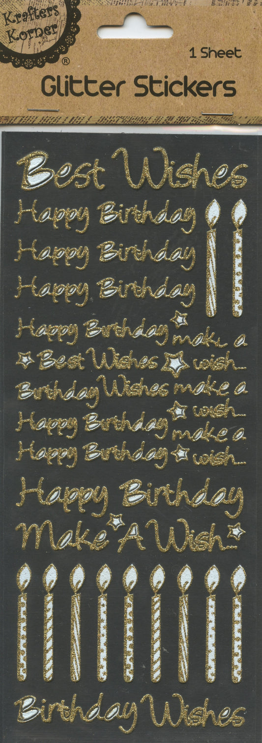 Glitter Stickers - Happy Birthday - Gold - 1 sheet