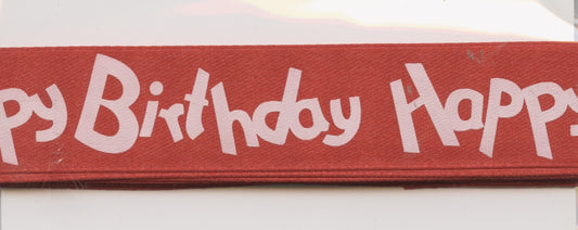 Happy Birthday - Ribbon - White text/red background - 22mm x 3m