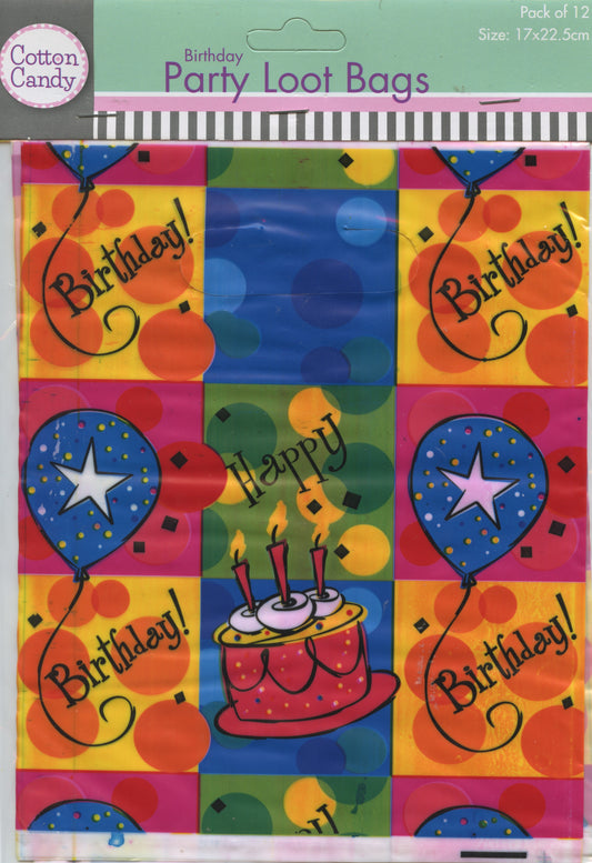 Birthday Party Loot Bags - Happy Birthday with Balloons/Cake #9 - 12 pack
