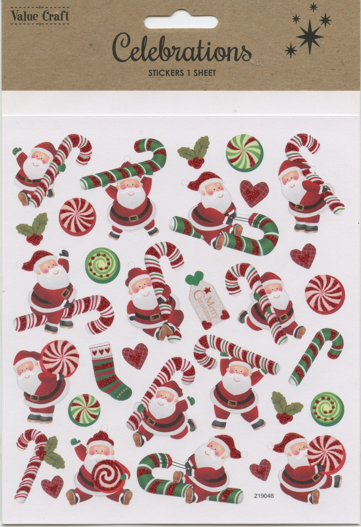 Christmas Stickers - Santa/Candy Canes/Sweets - 1 sheet - 31pk