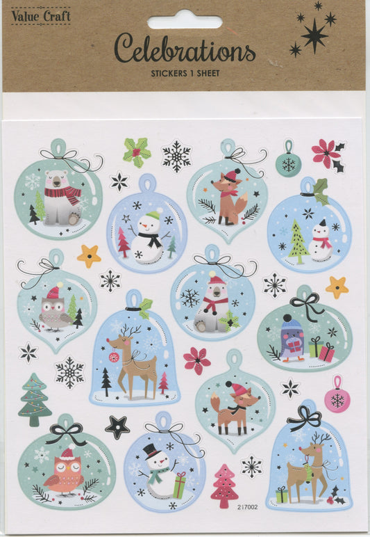 Celebrations Christmas Snow Domes and Bauble Stickers - 30pc