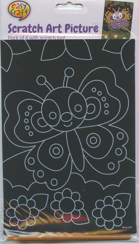 Scratch Art Picture - Insect Theme - Pack of 4 with scratch tool
