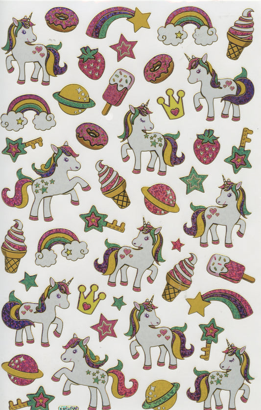 Golden Outline Stickers - Unicorns/Fantasy Theme - 1 sheet - 35pcs