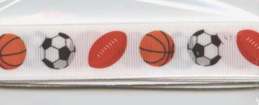 Ribbon - Footballs on white background - 22mm x 3m