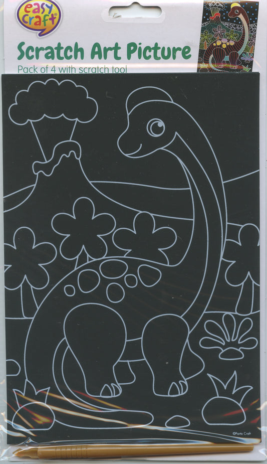 Scratch Art Picture - Dinosaur Theme - Pack of 4 with scratch tool