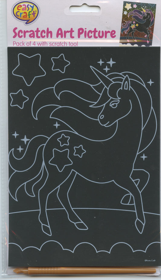 Scratch Art Picture - Unicorn Theme - Pack of 4 with scratch tool