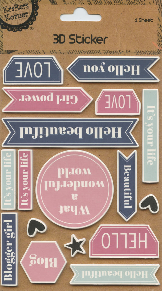 3D Sticker - Wording Theme - 1 sheet