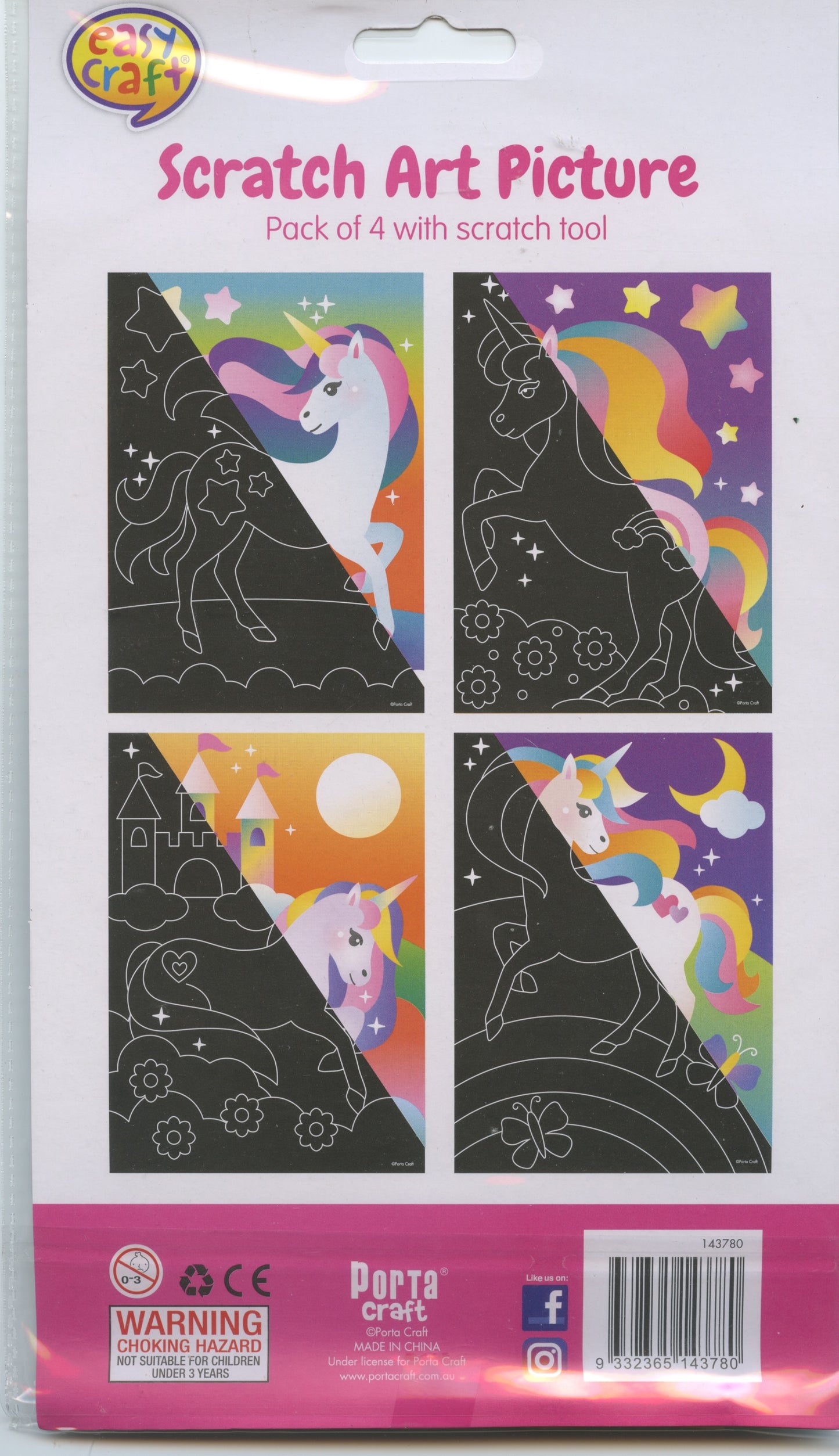 Scratch Art Picture - Unicorn Theme - Pack of 4 with scratch tool