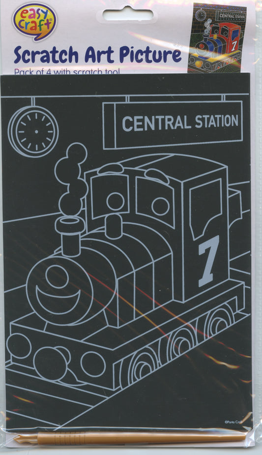 Scratch Art Picture - Transport Theme - Pack of 4 with scratch tool
