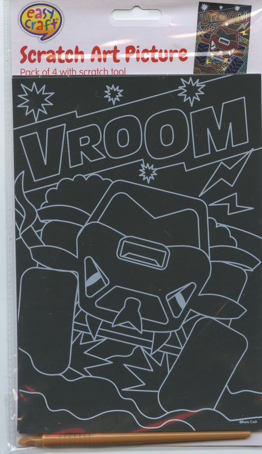 Scratch Art Picture - Monster Truck Theme - Pack of 4 with scratch tool