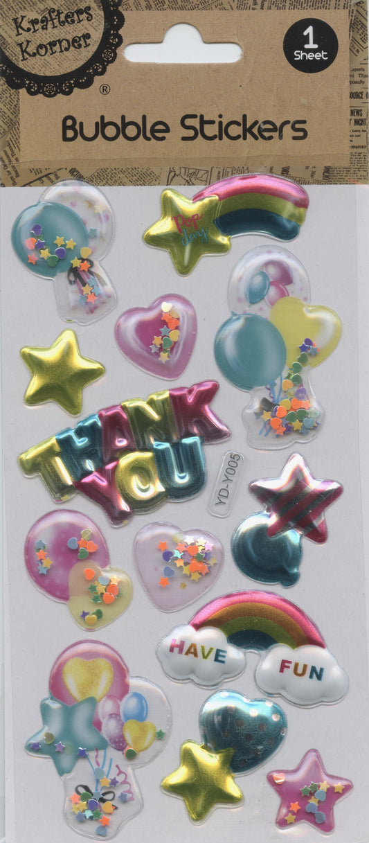 3D Bubble Stickers - Rainbow Thank you Theme - 1 Sheet - 13 pk