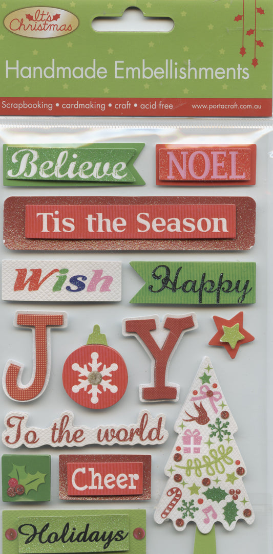 Porta Craft Handmade Embellishments Christmas Wording 14pc