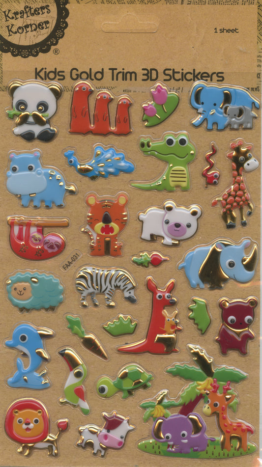Kids 3D Puffy Stickers - 1 sheet - Cute Animals - 28 pc