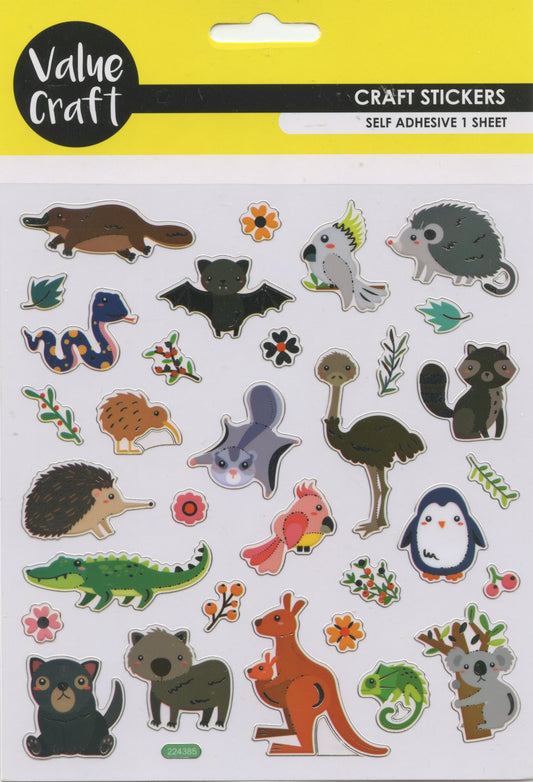 Aussie Animal - Craft Stickers - Self Adhesive - 1 Sheet