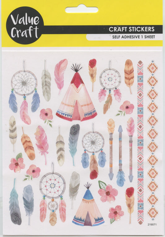 Dream Catchers/Feathers/Tee Pee Stickers - 1 sheet
