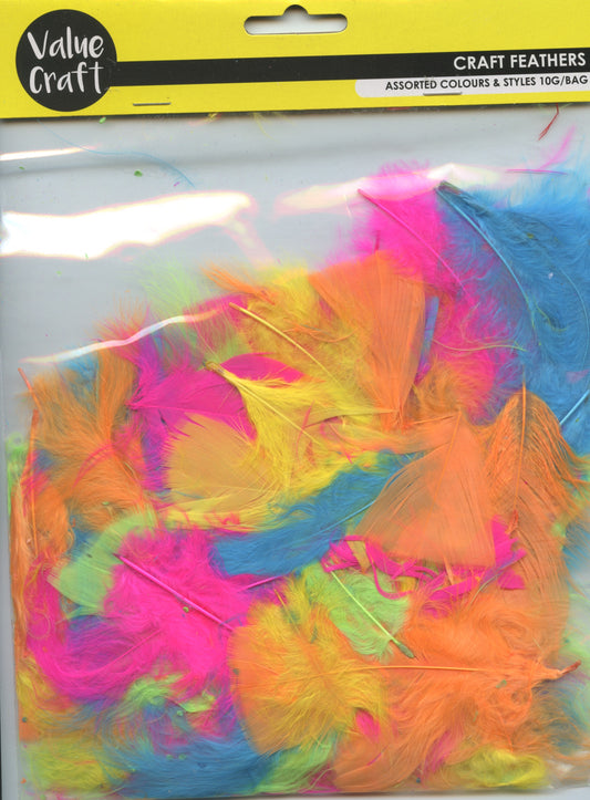 Value Craft  - Craft Feathers Assorted Bright Colours & Styles -  10g