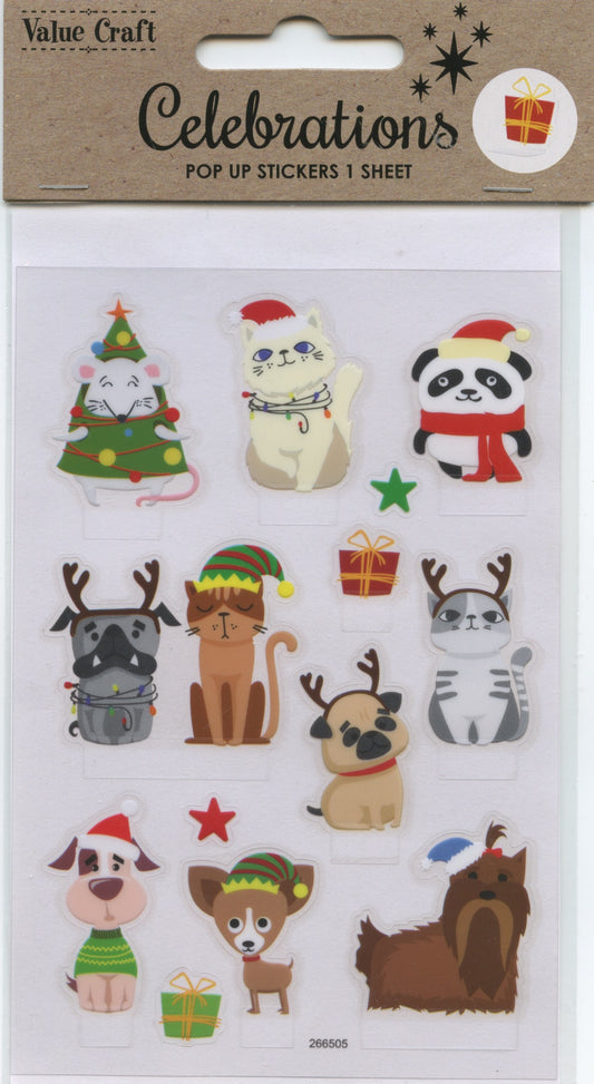 Celebration Christmas Pop Up Stickers - Christmas Animals - 1 Sheet