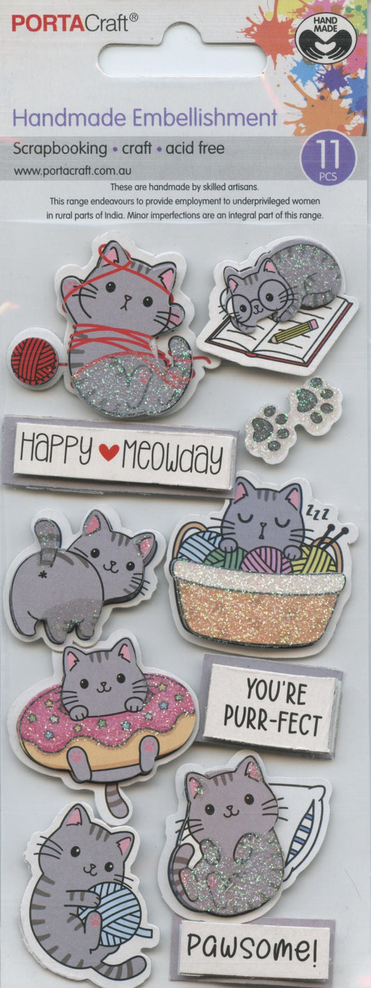 Porta Craft Handmade Embellishments Meowday 11pc