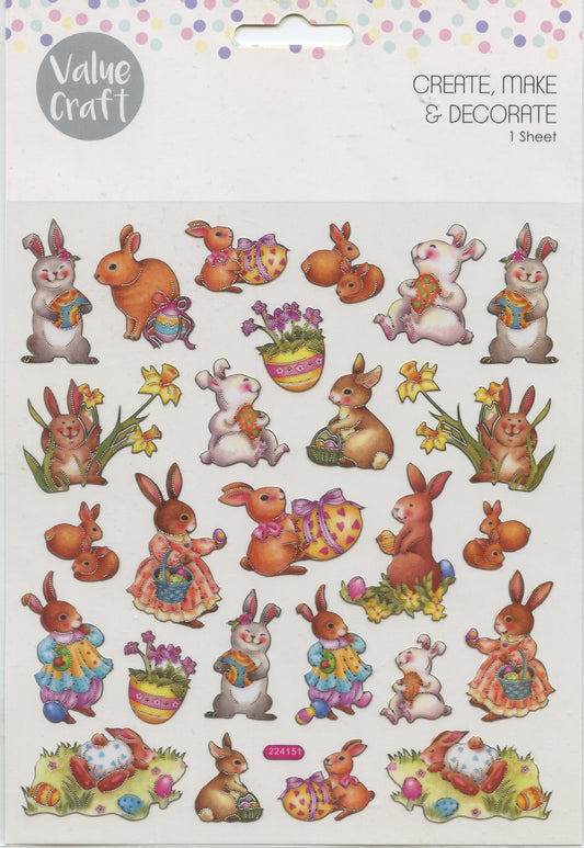 Value Craft Rabbits/Flowers with Glitter - Different sizes - One Sheet - 26 piece