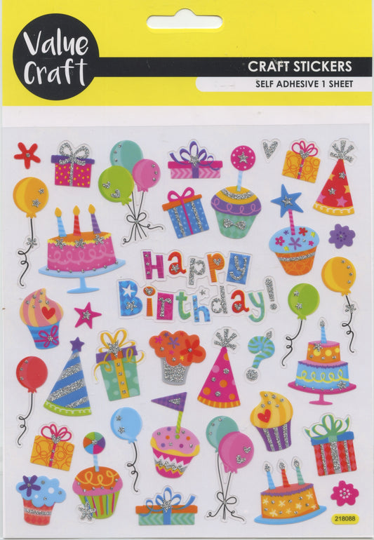 Happy Birthday Theme Stickers - 1 Sheet