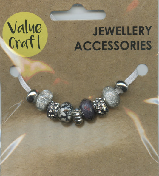 Jewellery - Silver & Black Beads - Assorted - 9 pcs