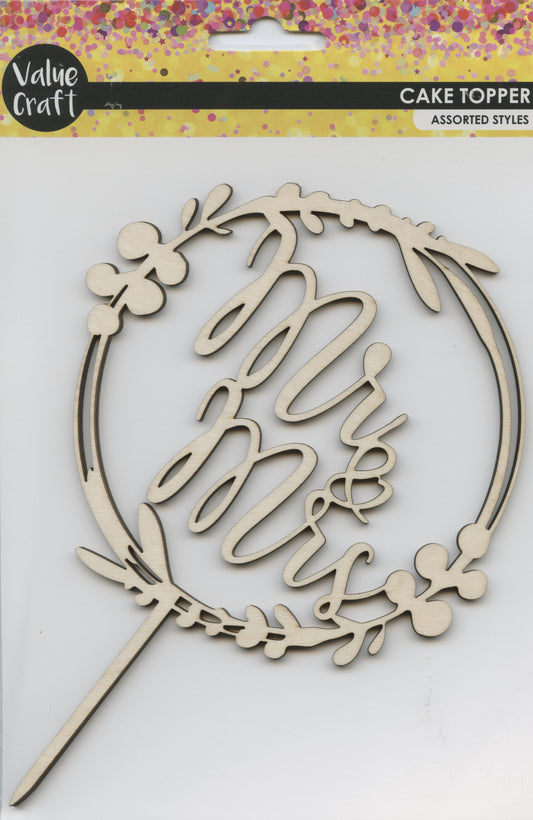 Cake Topper - Mr and Mrs - Wooden - 1 pc