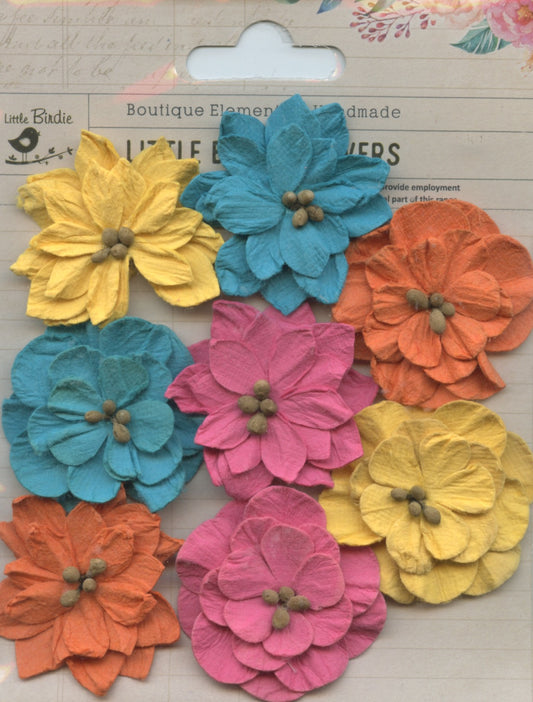 Little Birdie Handmade Embellishments 3D Flowers Serenade Tropical Starburst 8pc