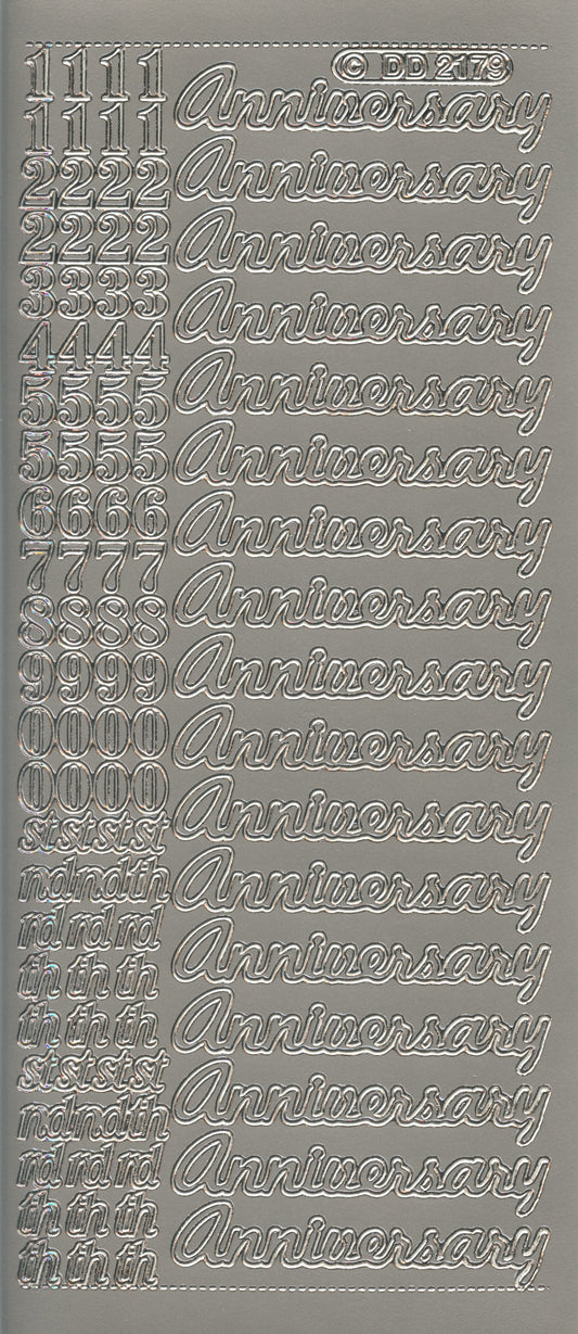 Anniversary wording - Craft Stickers - Silver - 104 pce