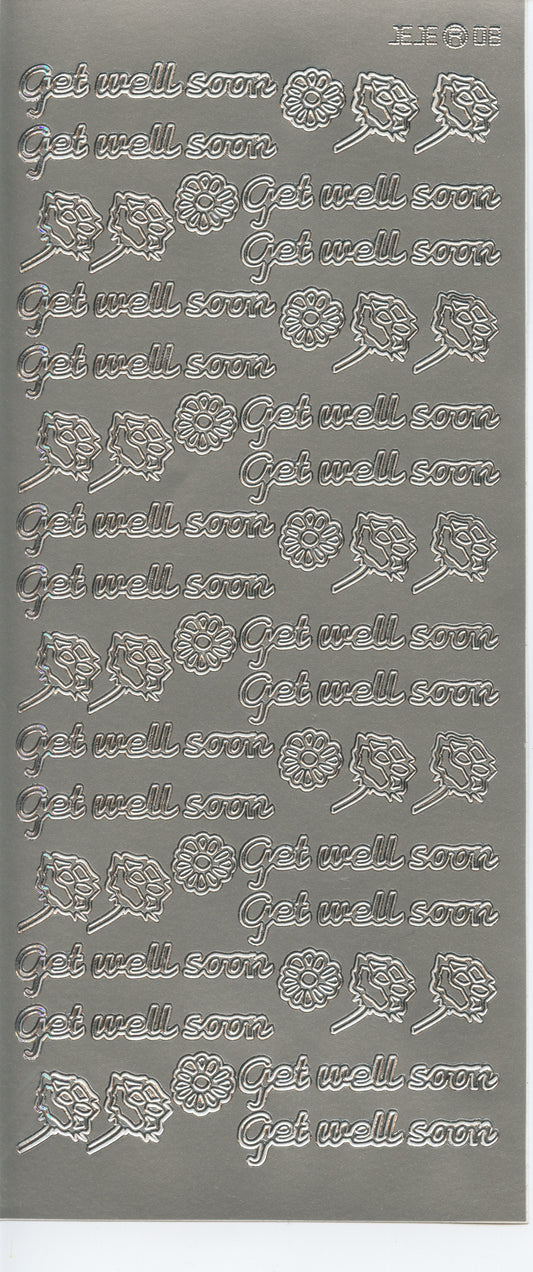Get Well Soon Wording - Craft Stickers - 1 Sheet - Silver